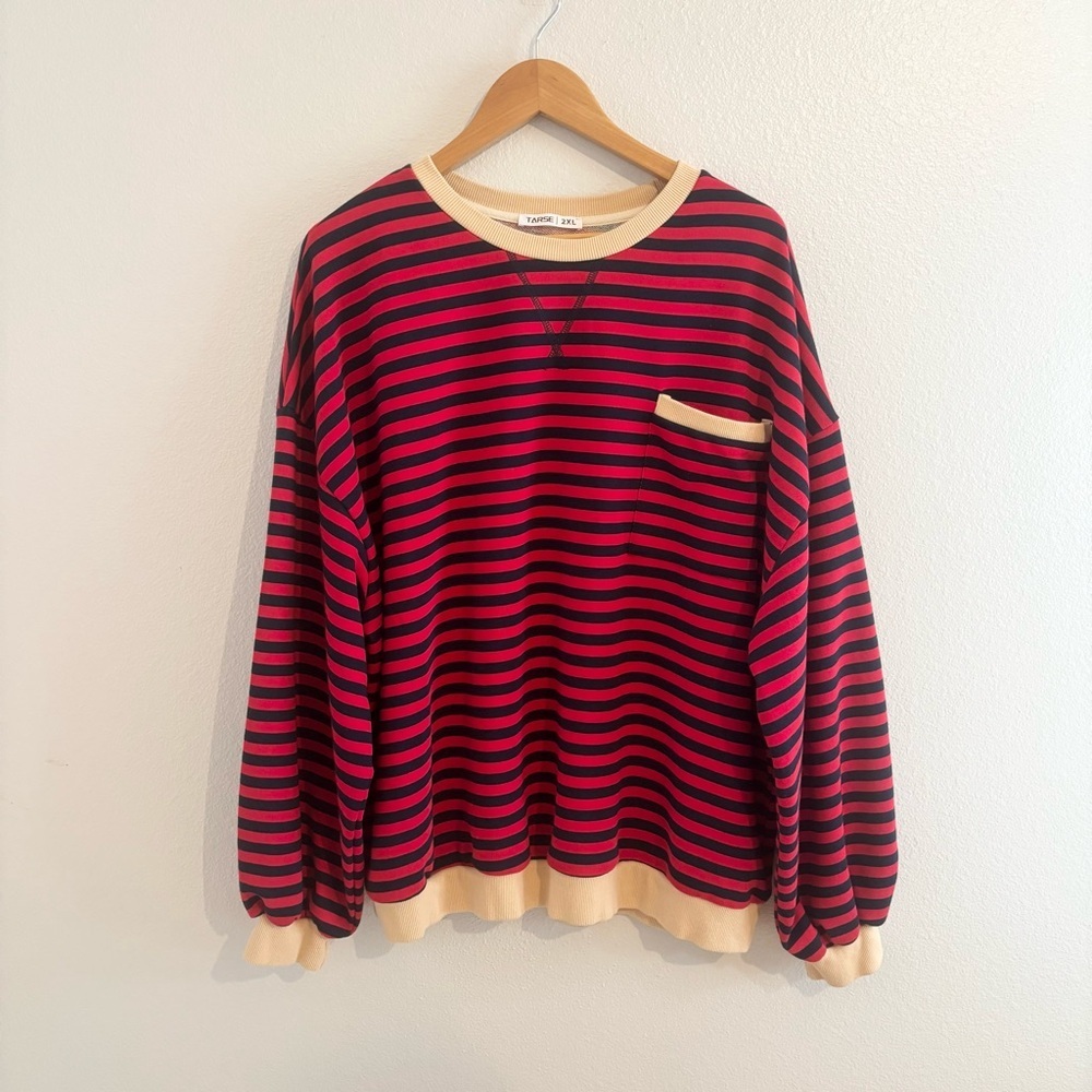 TARSE Red & Navy Striped Crewneck Sweatshirt Size 2XL